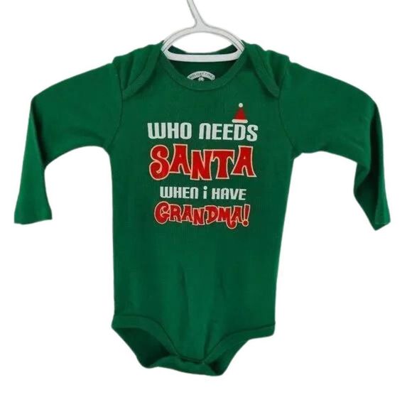 18M Christmas Onesie Unisex, "Who Needs Santa" Christmas Green Perfect Condition - Picture 1 of 6